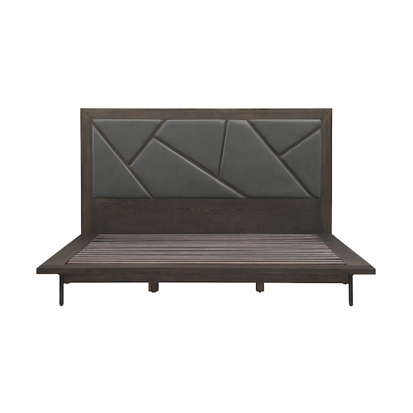 Armen Living Marquis King Size Platform Bed Frame in Oak Wood with Faux Leather Headboard and Black Metal Legs LCMUBDGRKG - main